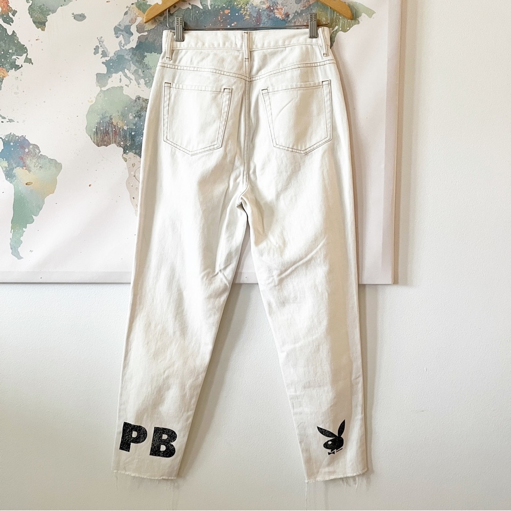 Pacsun X‎ Playboy Jeans White Slim High Rise Sz 27 Button Fly Cut Outs Bunny NWT